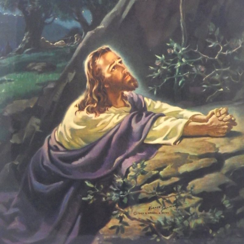 1941 Christ in Gethsemane Warner Sallman Litho Wall Hanging