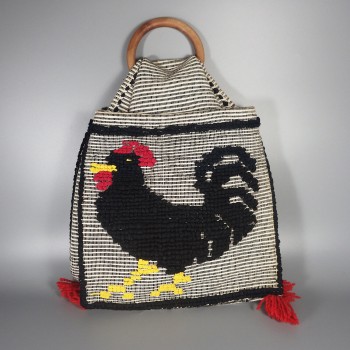 Folk Art Cockerel Rooster Chicken Woven Saddlebag Boho Tote Bag