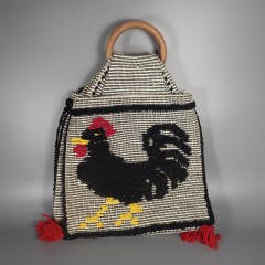 Folk Art Cockerel Rooster Chicken Woven Saddlebag Boho Tote Bag