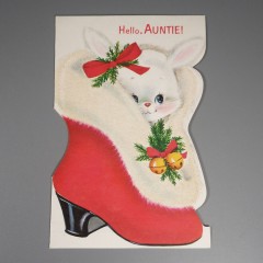 Auntie Unused Vintage Norcross Flocked Die Cut Christmas Card