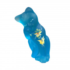 Lenox Fenton Glass Celeste Little Blue Cat 2005 Signed P Lemon + Certificate