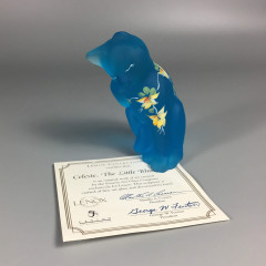 Lenox Fenton Glass Celeste Little Blue Cat 2005 Signed P Lemon + Certificate