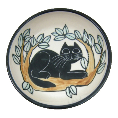 Black Cat Hand-Painted Pottery Bowl (marked simply "KD")
