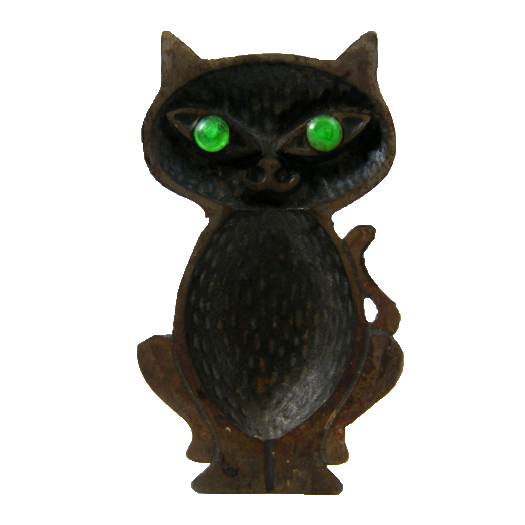 Cat with Green Eyes Cast Iron Figural Dish (made in Taiwan Republic of China) 