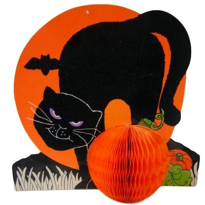 Norcross Halloween Decoration - Black Cat with Honeycomb Tissue Pumpkin